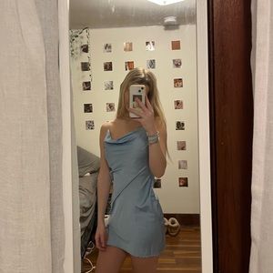 cowl neck satin dress